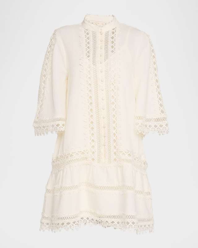 Goldie Lace-Trim Flounce Mini Shift Dress